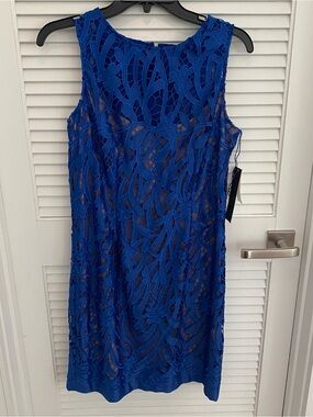Aidan Mattox Royal Blue Lace Overlay Mini Dress